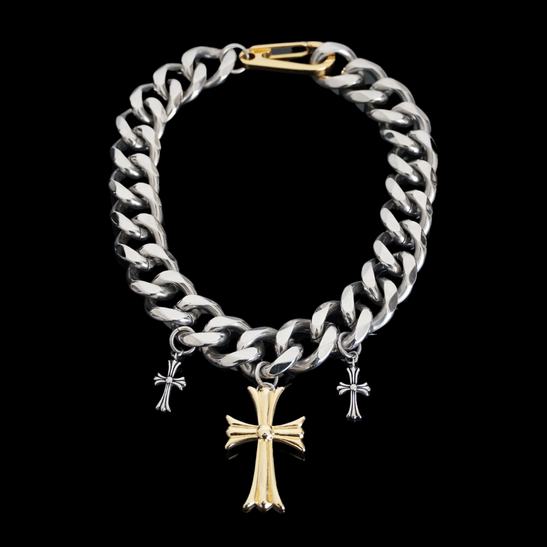 COLD GOLD CROSS NECKLACE [GOLD/GUNMETAL]