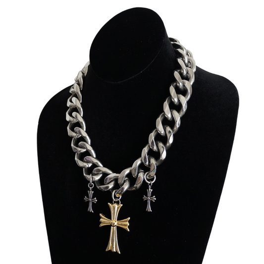 COLD GOLD CROSS NECKLACE [GOLD/GUNMETAL]