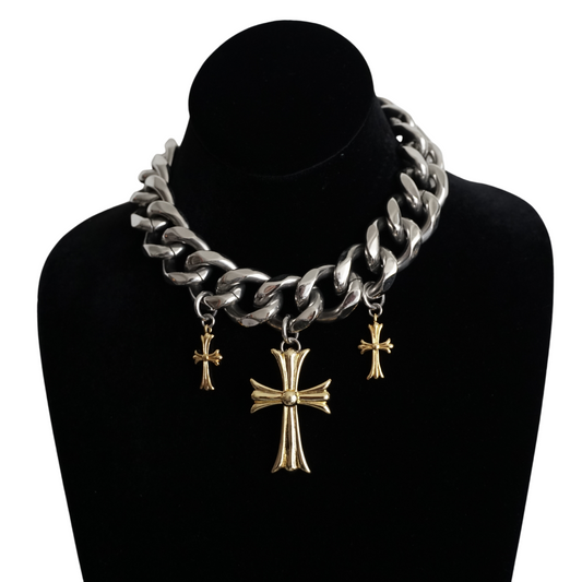 COLD GOLD CROSS NECKLACE [GOLD/GOLD]