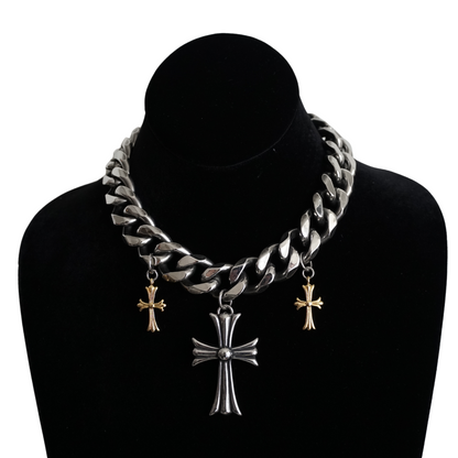 COLD GUNMETAL CROSS NECKLACE [GUNMETAL/GOLD]