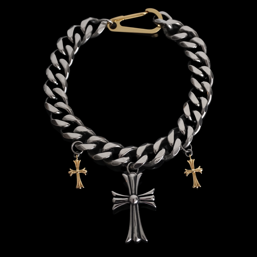 COLD GUNMETAL CROSS NECKLACE [GUNMETAL/GOLD]