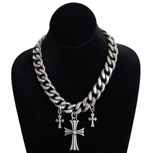 COLD GUNMETAL CROSS NECKLACE [GUNMETAL/GUNMETAL]